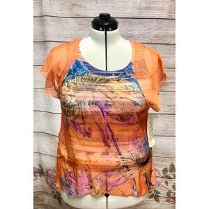 NWT One World women's semi sheer boho orange top. Size large. New with tags.